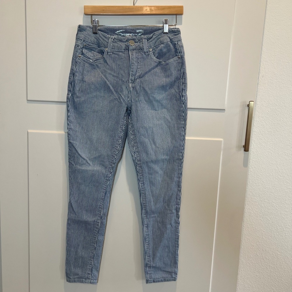 Seven7 Jeans High Rise Skinny Striped Size 8 30" Tummy Denim Pants Train Stripes
